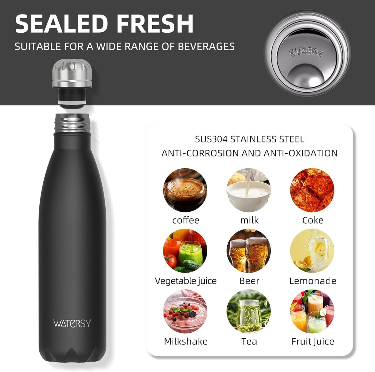 WATERSY Stainless Steel water bottles,17oz/500ml Insulated Water Bottles,Deep Blue metal water bottle Keeps Drink Cold and Hot,BPA Free kids water bottles for School,Gym,Travel,Sports