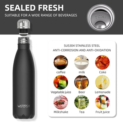 WATERSY Stainless Steel water bottles,17oz/500ml Insulated Water Bottles,Deep Blue metal water bottle Keeps Drink Cold and Hot,BPA Free kids water bottles for School,Gym,Travel,Sports