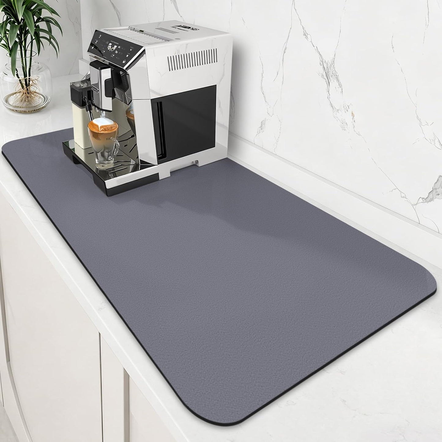 WISELIFE Coffee Mat Super Absorbent Dish Drying Mat Coffee Bar Accessories Match with Machine Large Drying Mats for Kitchen Counter 12" W x 19" L, Black