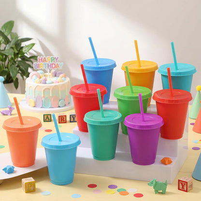 Sieral 30 Pack Cups with Lids and Straws Kids Tumbler with Straw Reusable Water Bottle Iced Coffee Travel Mug Adults Plastic Cups for Parties 16 oz (Candy Colors)