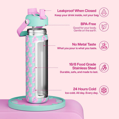 ENCOOL Insulated Water Bottle with Straw Stainless Steel Water Bottle, Leak-Proof, BPA-Free, Double Wall Vacuum Keeps Cold for 24 Hours for Sports, Travel, School (26 oz, Cotton Candy) - Colors B