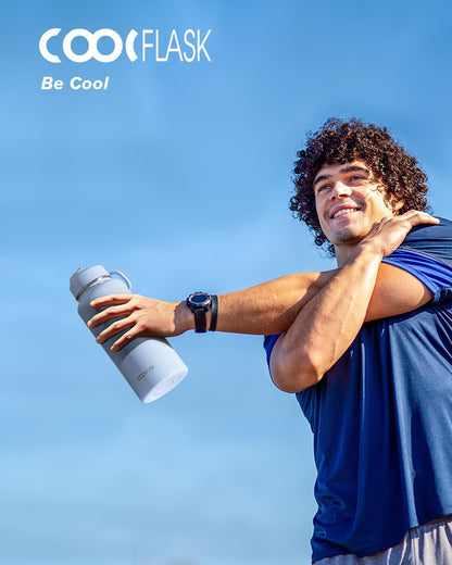 Half Gallon Water Bottle Insulated with Straw & 3 Lids, Coolflask 64 oz Water Jug Large Metal Stainless Steel Wide Mouth for Sports, Gym or Office, Non-BPA Keep Cold 48H Hot 24H, Samurai Cyan