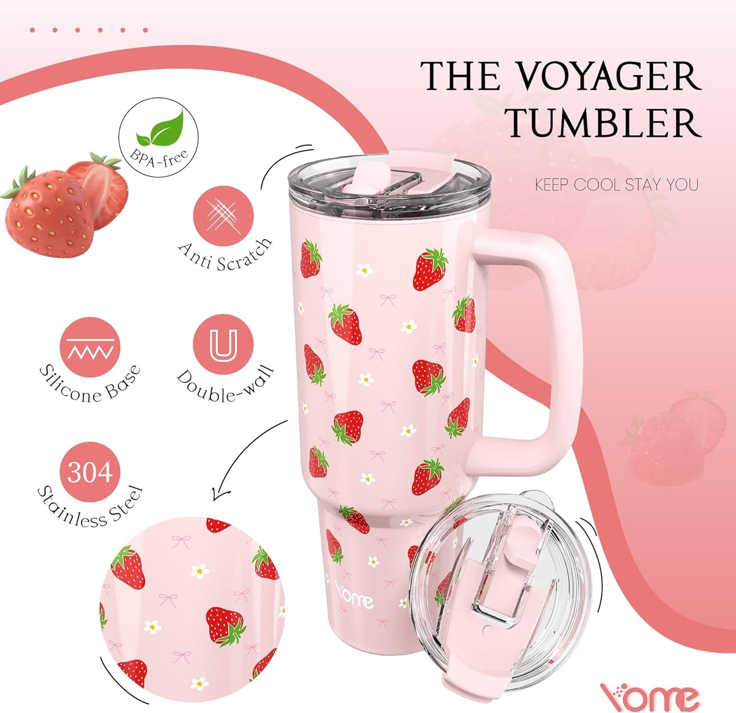 YOME 40oz Nurse Tumbler with Handle and Flip Straw | Stainless Steel Insulated Water Bottle | Keeps Drinks Cold | Dishwasher Safe | Cupholder Friendly | Gift Gym Travel Yoga