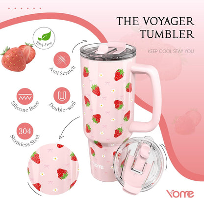 YOME 40oz Nurse Tumbler with Handle and Flip Straw | Stainless Steel Insulated Water Bottle | Keeps Drinks Cold | Dishwasher Safe | Cupholder Friendly | Gift Gym Travel Yoga