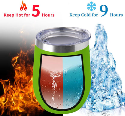 12oz/4 Pack Wine Tumbler Glasses with Lid Stemless Double Wall Vacuum Stainless Steel Travel Tumbler Keeping Cold & Hot for Wine,Coffee,Cocktails,Drinks-Family and Gifts (Multi color-dark)