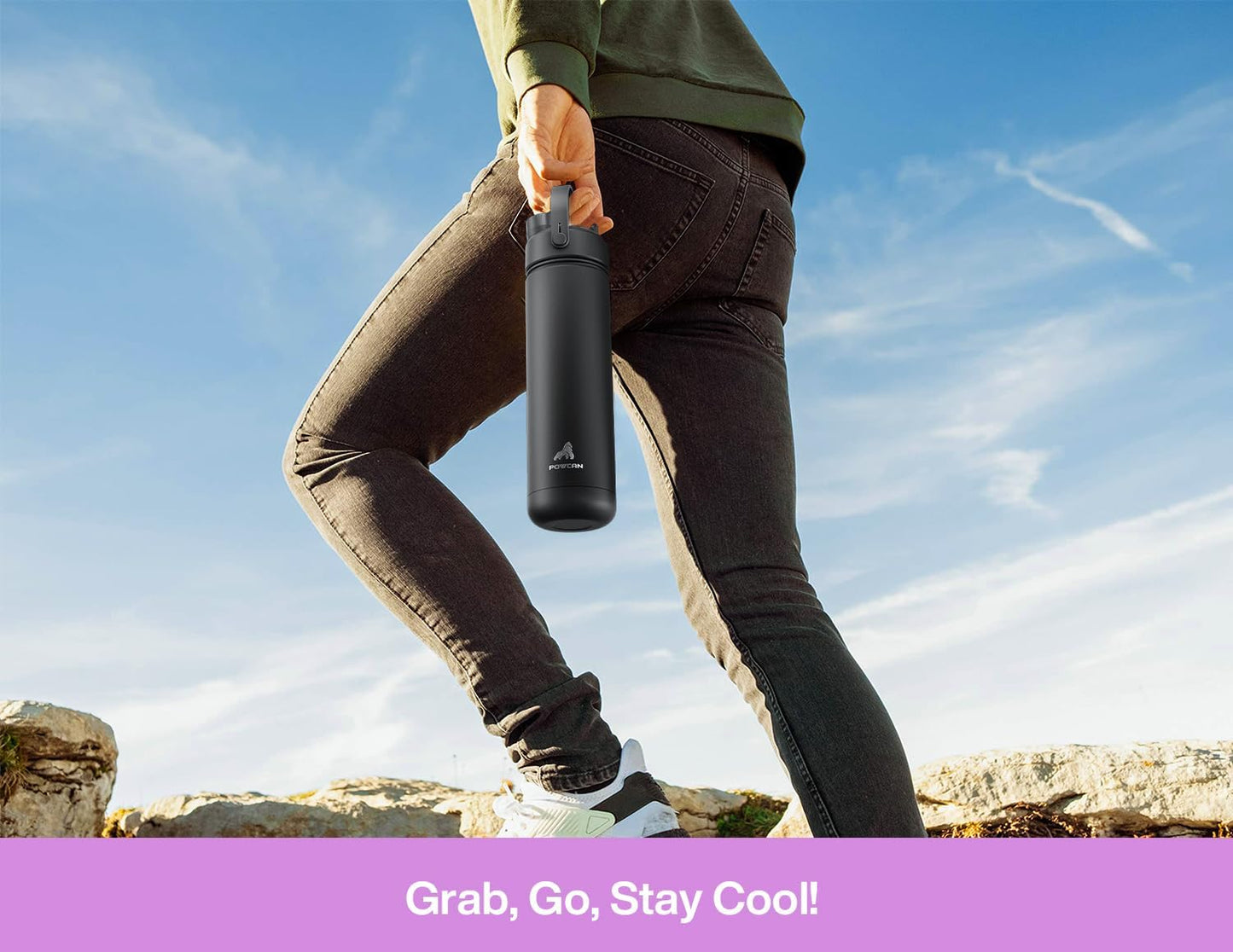 POWCAN 26 oz Insulated Water Bottle with 2-in-1 Straw and Spout Lid, Keep Cold 24H, Leak-Proof, Fits in Car Cup Holder, Stainless Steel Water Bottle for Sports, Travel, and School (Mint)