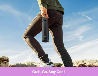 POWCAN 26 oz Insulated Water Bottle with 2-in-1 Straw and Spout Lid, Keep Cold 24H, Leak-Proof, Fits in Car Cup Holder, Stainless Steel Water Bottle for Sports, Travel, and School (Mint)