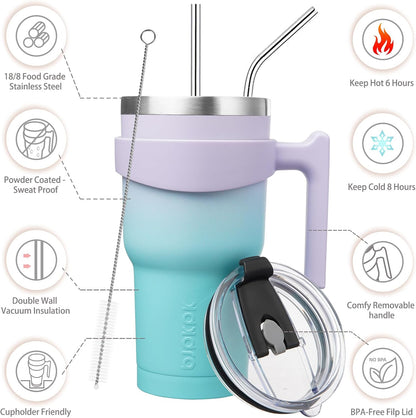 BJPKPK Tumbler With Handle And Straw Lid 40 oz Stainless Steel Insulated Coffee Tumbler Cups For Home, Office or Car,Turquoise