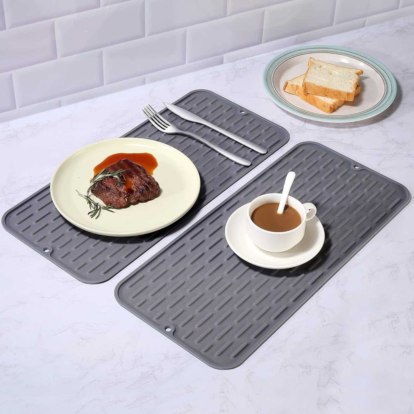 To encounter Silicone Dish Drying Mat -Small 17.5" x 8" - Set of 2 Flexible Stemware Drying Mat, Heat Resistant Silicone Trivet, Countertop Mat, Dish Draining Mat, Sink Mat