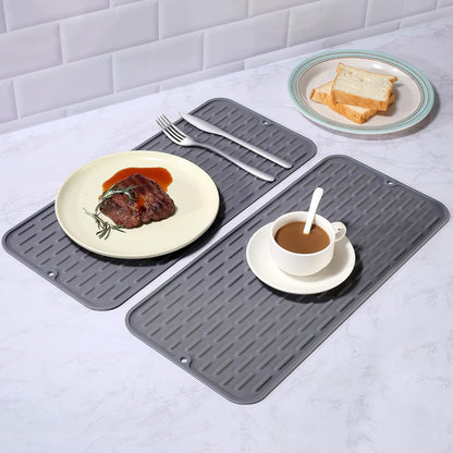 To encounter Silicone Dish Drying Mat -Small 17.5" x 8" - Set of 2 Flexible Stemware Drying Mat, Heat Resistant Silicone Trivet, Countertop Mat, Dish Draining Mat, Sink Mat