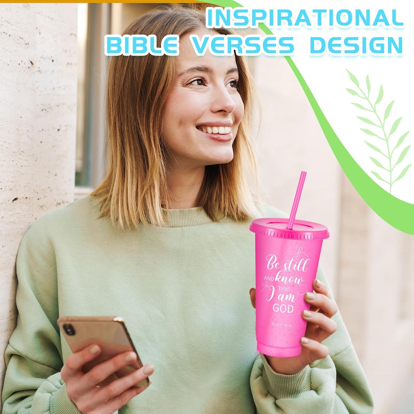 Uiifan 30 Pcs Christian Gifts Cups Bulk for Women, 24oz Bible Verse Christian Tumblers with Lids and Straw, Religious Church Gifts for Mother's Day (Fresh Color,Bible)