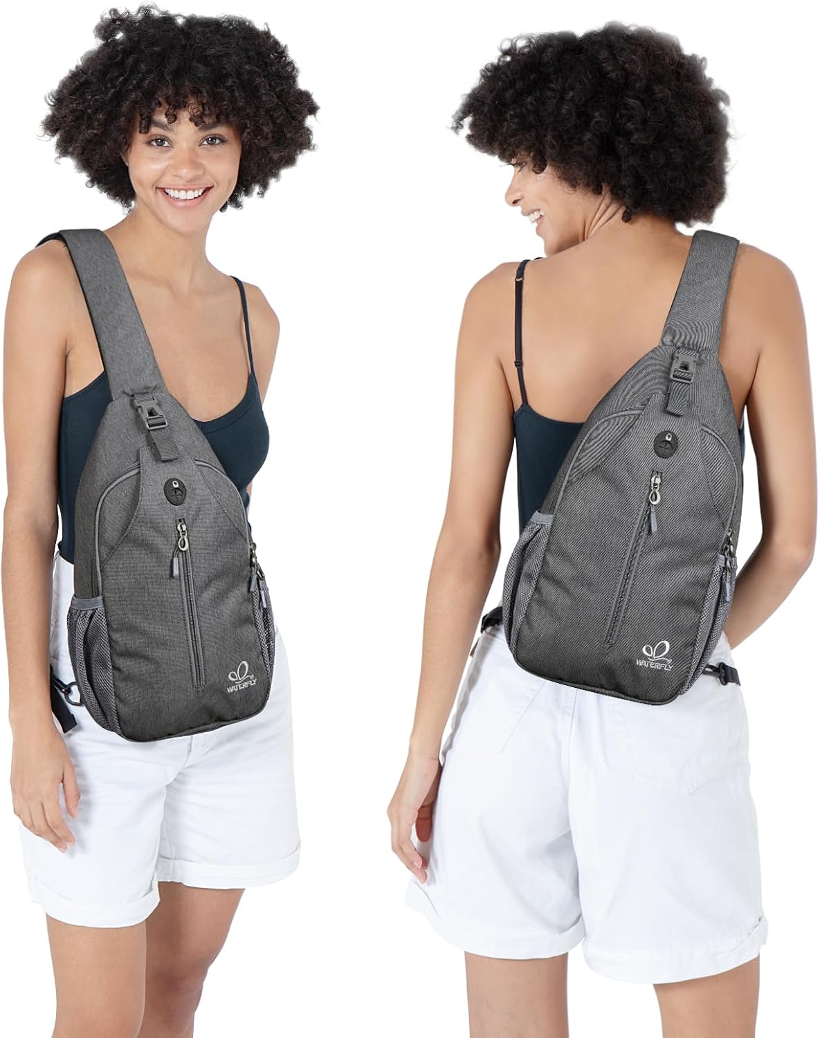 WATERFLY Crossbody Sling Backpack Sling Bag Travel Hiking Chest Bag Daypack (Black)