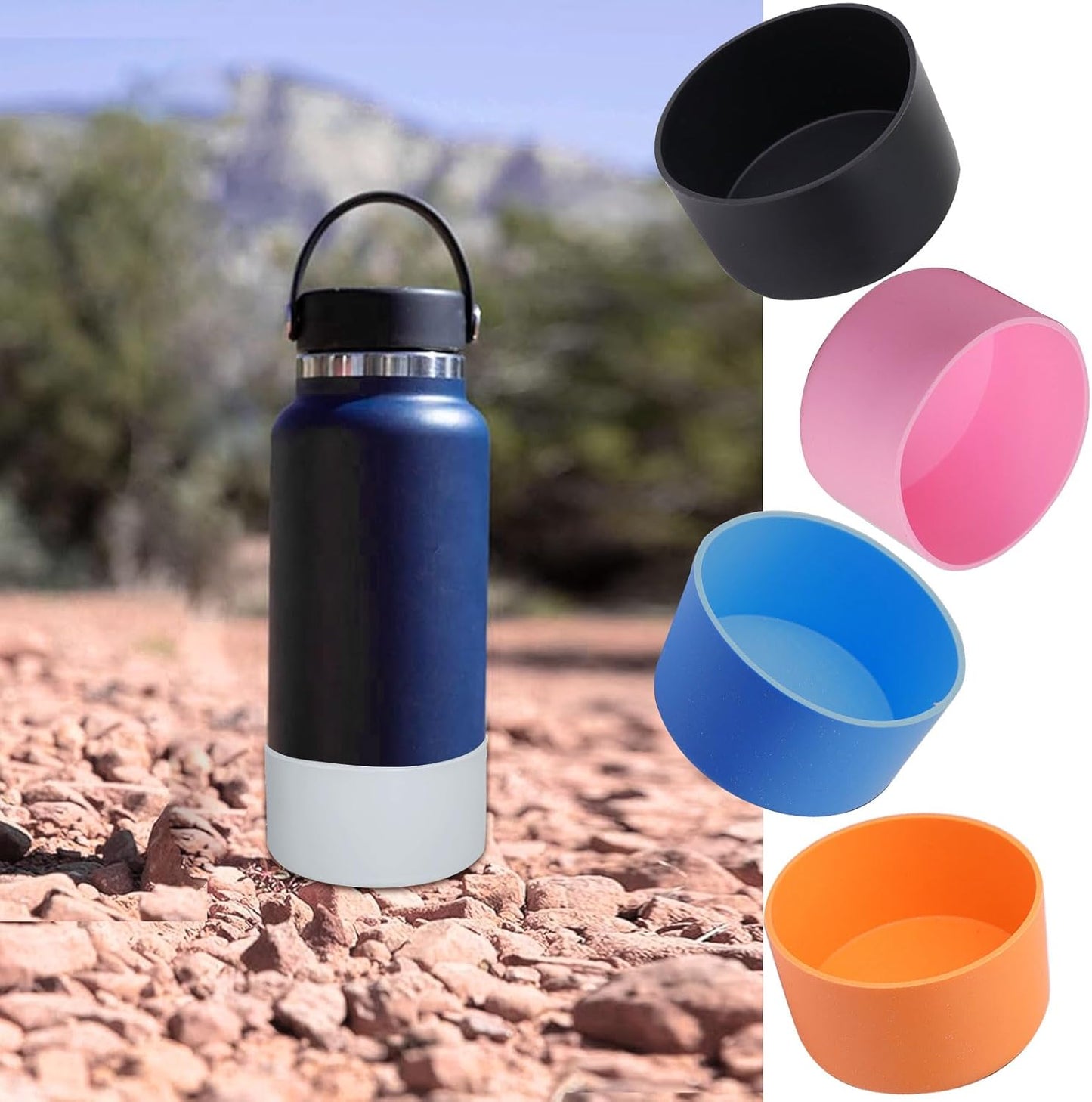 5Pcs Silicone Bottle Boot, Bottom Protector Compatible with Stanley/Hydroflask/Iron Flask/Simple Modern, 2.9-3in Bottom Width of Stainless Water Bottle