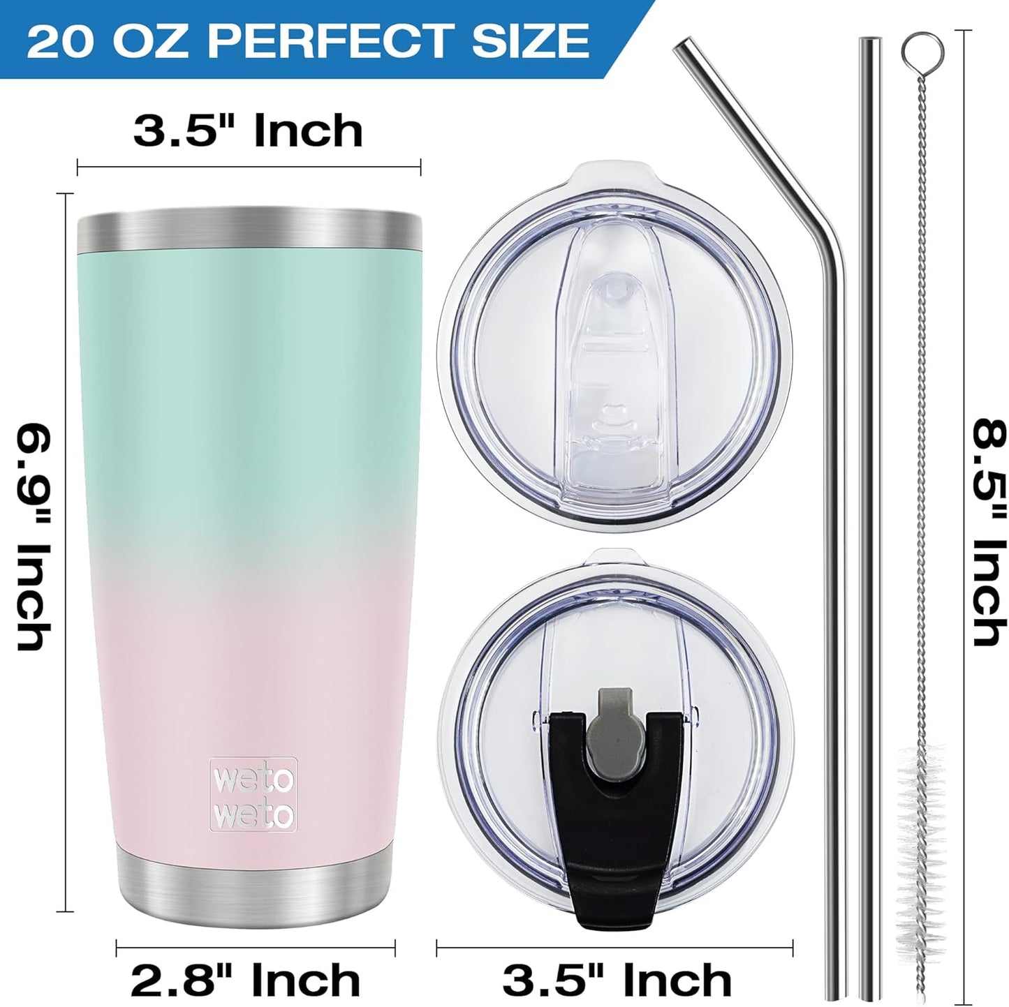 WETOWETO 20oz Tumbler, Stainless Steel Vacuum Insulated Coffee Travel Mug, Double Wall Powder Coated Insulated Coffee Mug Travel Mug with Lid Thermal Cup for Outdoor (Navy Blue, 1 Pack)