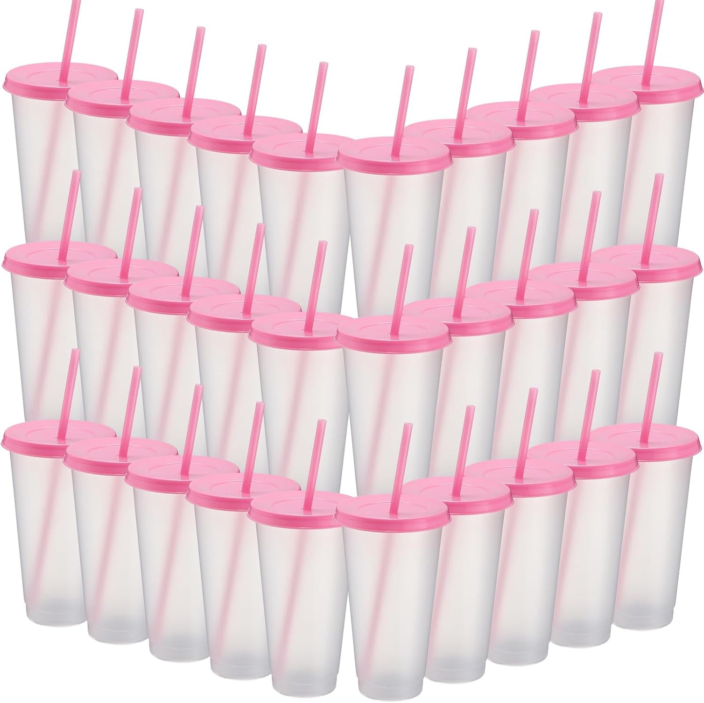 Honeydak 15 Pack Tumbler with Straw and Lid Bulk Cups for Gifts Water Bottle Iced Coffee Travel Mug Cup Reusable Plastic Tumblers for Party Birthdays 24-27 oz (Solid Color)