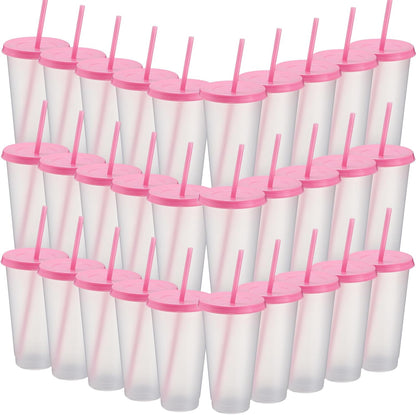 Honeydak 15 Pack Tumbler with Straw and Lid Bulk Cups for Gifts Water Bottle Iced Coffee Travel Mug Cup Reusable Plastic Tumblers for Party Birthdays 24-27 oz (Solid Color)