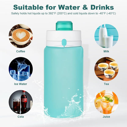 PLTCAT Collapsible Water Bottle, 19oz Foldable Bottle BPA Free Reusable Lightweight Leak-Proof Travel Silicone Water Bottle for Travel, Gym, Hiking, Office, Camping