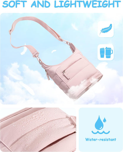 Water Bottle Holder with Strap for 2 Cups, Water Bottle Sling Bag with Phone Pocket, Tumbler Carrier Bag for Walking, Hiking, Camping