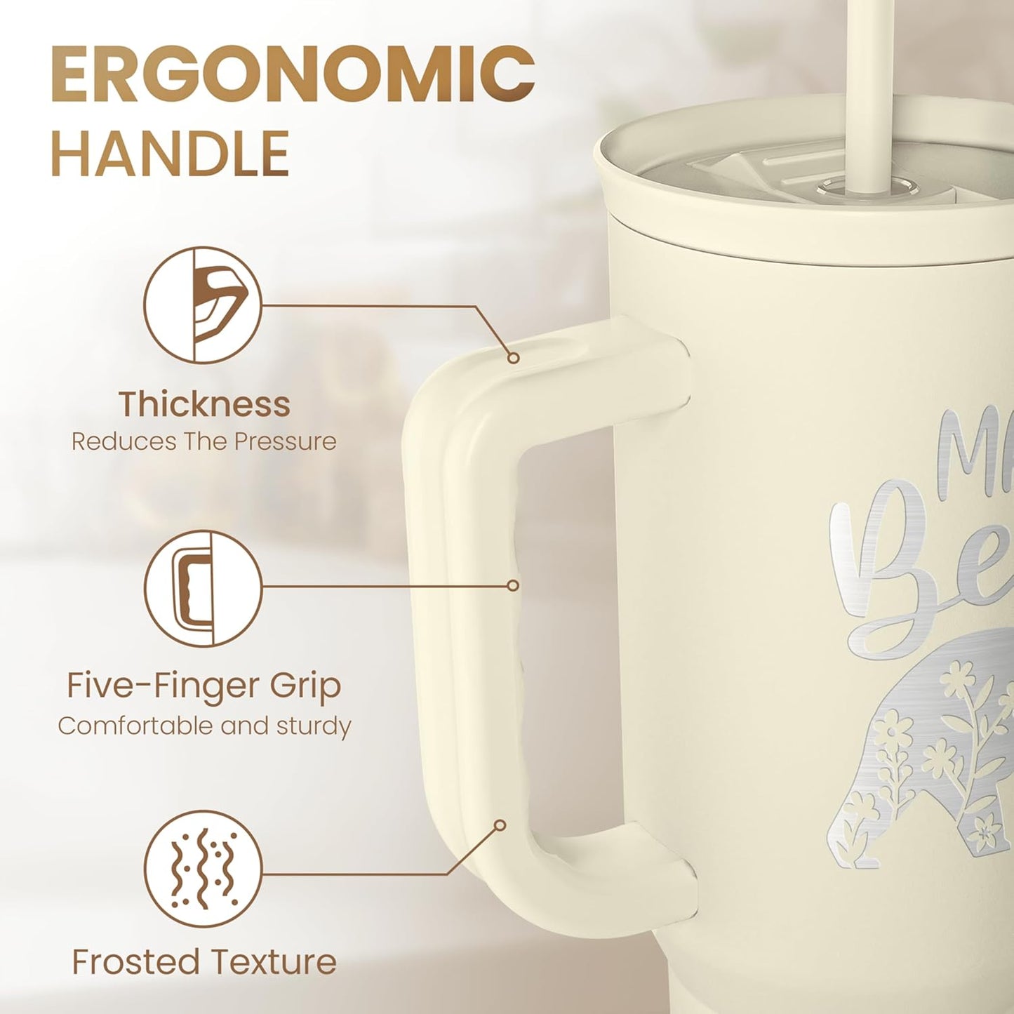Floral Tumbler with Handle 40oz, Stainless Steel Insulated Tumblers Coffee Travel Mug Cup with Straw, Flower Coffee Cup Gifts for Women Girls, Gift for Her on Christmas Birthday Mothers Day