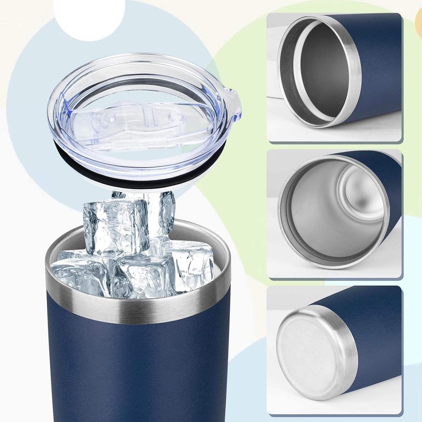 20oz Tumbler with Lid Stainless Steel Insulated Tumblers Travel Coffee Tumbler Bulk Double Wall Vacuum Insulated Water Cup Gifts for Christmas Women Men Her Him Home Office(Navy Blue, 1pack)