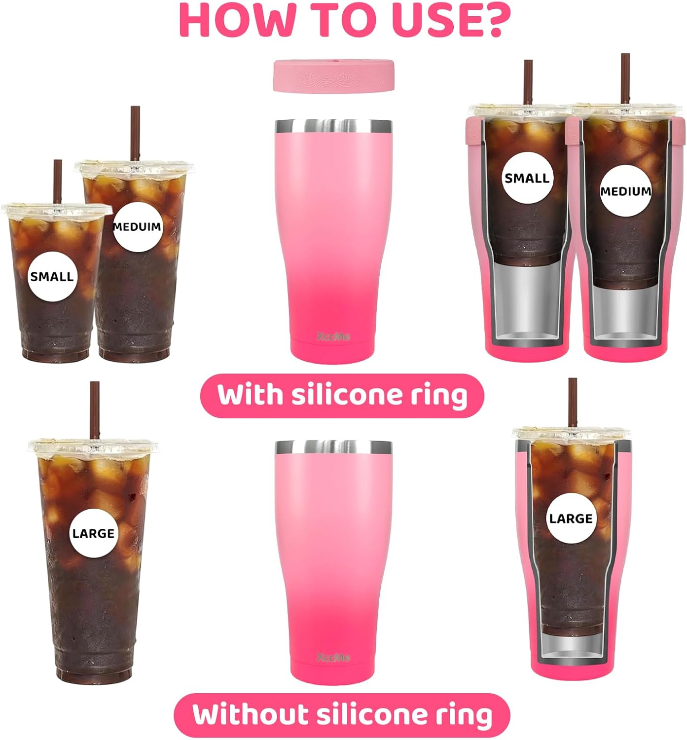 Universal Iced Coffee Sleeve,32oz Double Wall Stainless Steel Insulator Fits 16-32oz Starbucks/Dunkin/McDonalds Cups,Reusable Iced Coffee Cup Holder,Leak-Proof Tumbler for Hot,Cold Drink