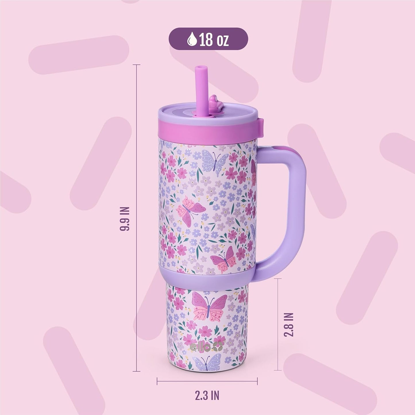 Ello Oasis 18oz Kids Tumbler with Handle & Retracting Straw, 100% Leakproof Reusable Insulated Stainless Steel Cup, Gifts for Teens Girls Boys, Keeps cold for 18 Hours, Cup Holder Friendly, Glacier