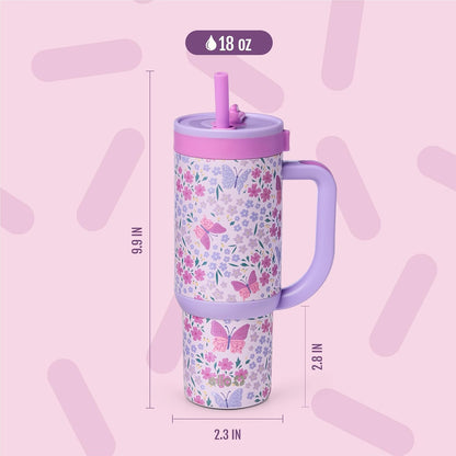 Ello Oasis 18oz Kids Tumbler with Handle & Retracting Straw, 100% Leakproof Reusable Insulated Stainless Steel Cup, Gifts for Teens Girls Boys, Keeps cold for 18 Hours, Cup Holder Friendly, Glacier