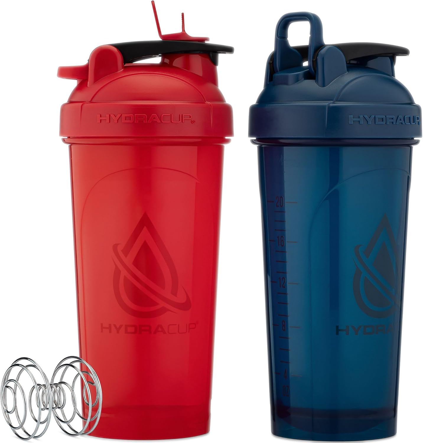 Hydra Cup ProFlow [2 Pack] 28 oz Shaker Bottles for Protein Shakes, Shaker Cups with Ball Blender Whisk, Shaker Bottle with Handle, Travel To Go, BPA Free (Red & Blue, 28oz)