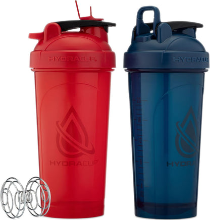 Hydra Cup ProFlow [2 Pack] 28 oz Shaker Bottles for Protein Shakes, Shaker Cups with Ball Blender Whisk, Shaker Bottle with Handle, Travel To Go, BPA Free (Red & Blue, 28oz)