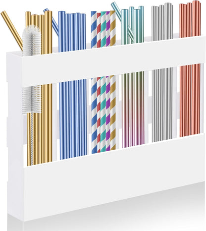 Acrylic Straw Holder for Cabinet, Reusable Straw Organizer with Double Sided Adhesive Tape Tumbler Straws Storage Container for Cupboard Drinking Straws Dispenser for Kitchen Counter (Transparent)
