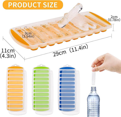 2 Pcs Long Ice Stick Tray Silicone with Lid,Water Bottle Ice Cube Tray with Easy Push and Pop Out Material, Ideal for Sports and Water Bottles