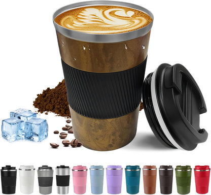 SPLMIFA Vacuum-Insulated Stainless Steel Travel Coffee Mug, Leak-Proof Reusable Coffee Cup with Lid - Keep Hot & Cold Drinks for Hours, Durable Insulated Tumbler for Men & Women(3rd-Black, 12OZ)