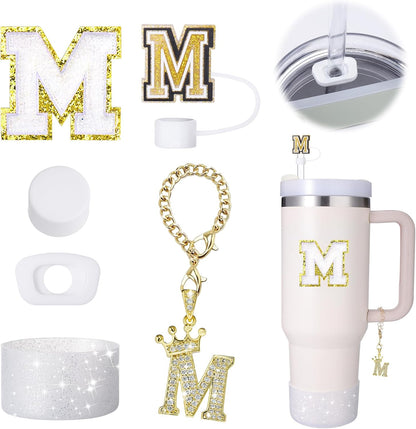 Mity Rain 6pc Cup Accessories Set for Stanley 30 oz & 40 oz Tumbler with Handle, Including Straw Cover Cap, Cup Initials Charm, Silicone Boot, Round & Square Spill Proof Stopper