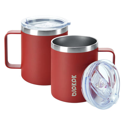 BJPKPK 2 pcs Insulated Coffee Mug, 14oz Insulated Tumbler with Lid, Stainless Steel Coffee Cups with Splash Proof Lid-White