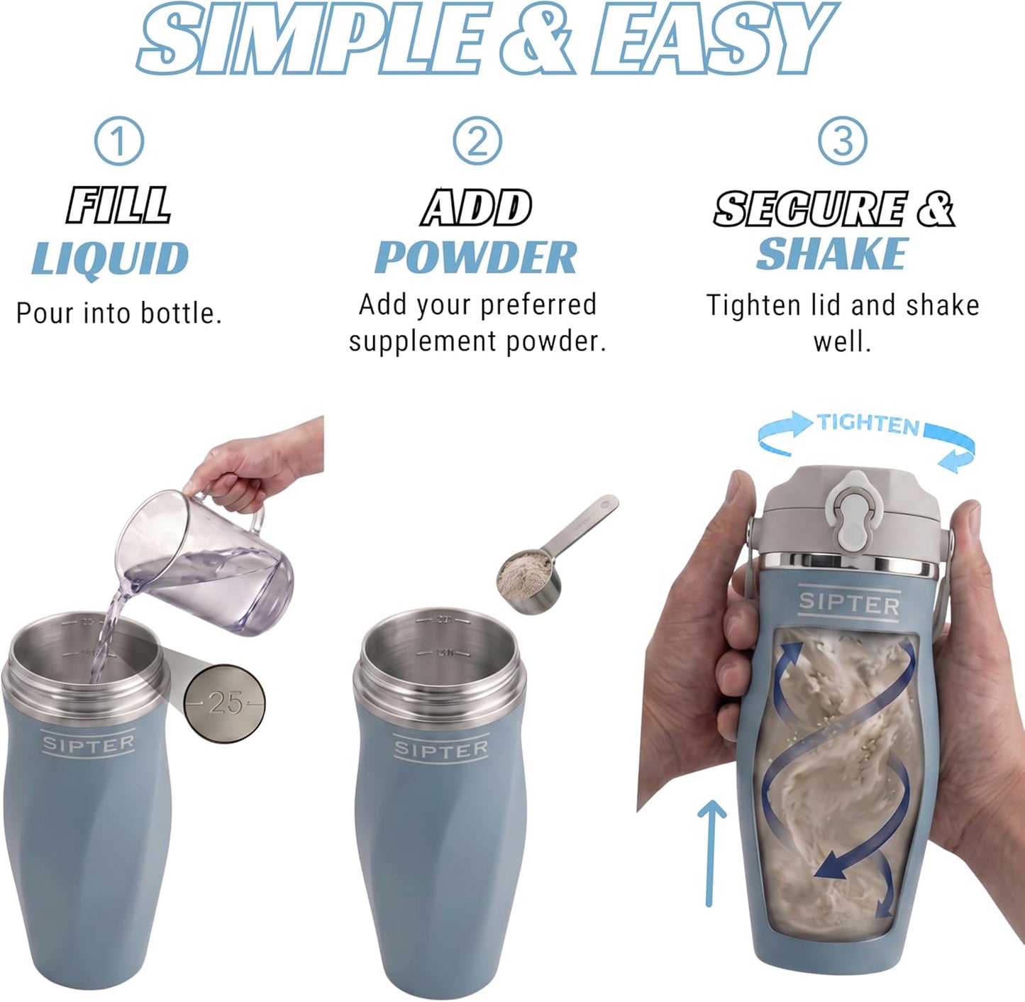 Earth Stone - 24oz Insulated Protein Shaker Bottle - Medical-Grade 316 Stainless Steel - Patent-Pending Clump-Free Design - Odor Proof & Leak-Proof Metal Blender Cup