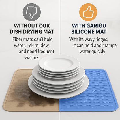 Silicone Drying Mat 16 × 12 – Gray Non-Slip Sink Mat for Kitchen Counter, Heat-Resistant Food-Grade Dish Pad, Easy-Clean Multipurpose Drawer Liner (Gray, 16'' x 12'')