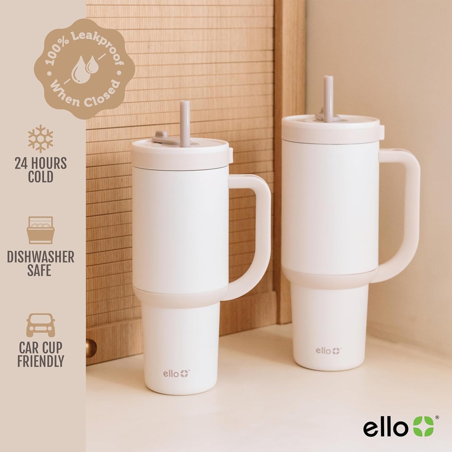 Ello Oasis 40 oz Tumbler with Handle & Retracting Straw | Reusable Insulated Stainless Steel Cup 100% Leakproof, Gifts for Teens Women Men | Keeps cold for 24 Hours, Cup Holder Friendly, Daisies