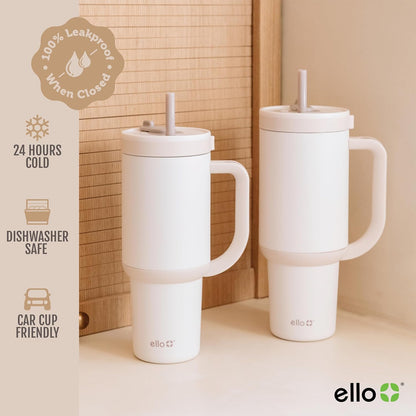 Ello Oasis 40 oz Tumbler with Handle & Retracting Straw | Reusable Insulated Stainless Steel Cup 100% Leakproof, Gifts for Teens Women Men | Keeps cold for 24 Hours, Cup Holder Friendly, Daisies