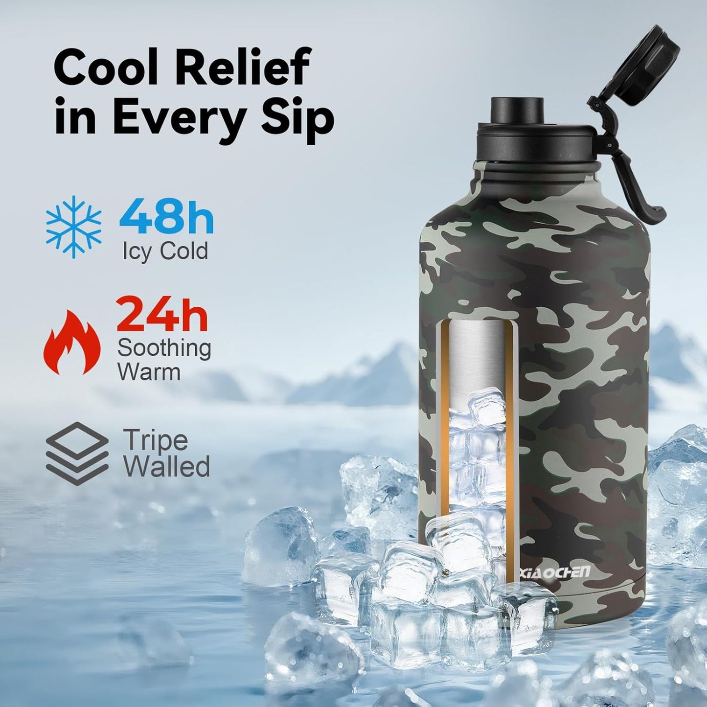 KXIAOCHEN Insulated Water Bottle With Strap, Cold For 48 Hrs Leak Proof, Triple Wall Stainless Steel Sports Water Bottle With Straw And Spout Lid For Gym Hiking Travel