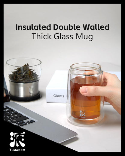 ZENS Modern Glass Infuser Teapot, One Touch Tea Maker for Loose Leaf Tea with Insulated Mug and Portable Case. Enchanted Pot Alternatives for Tea Lover Gifts