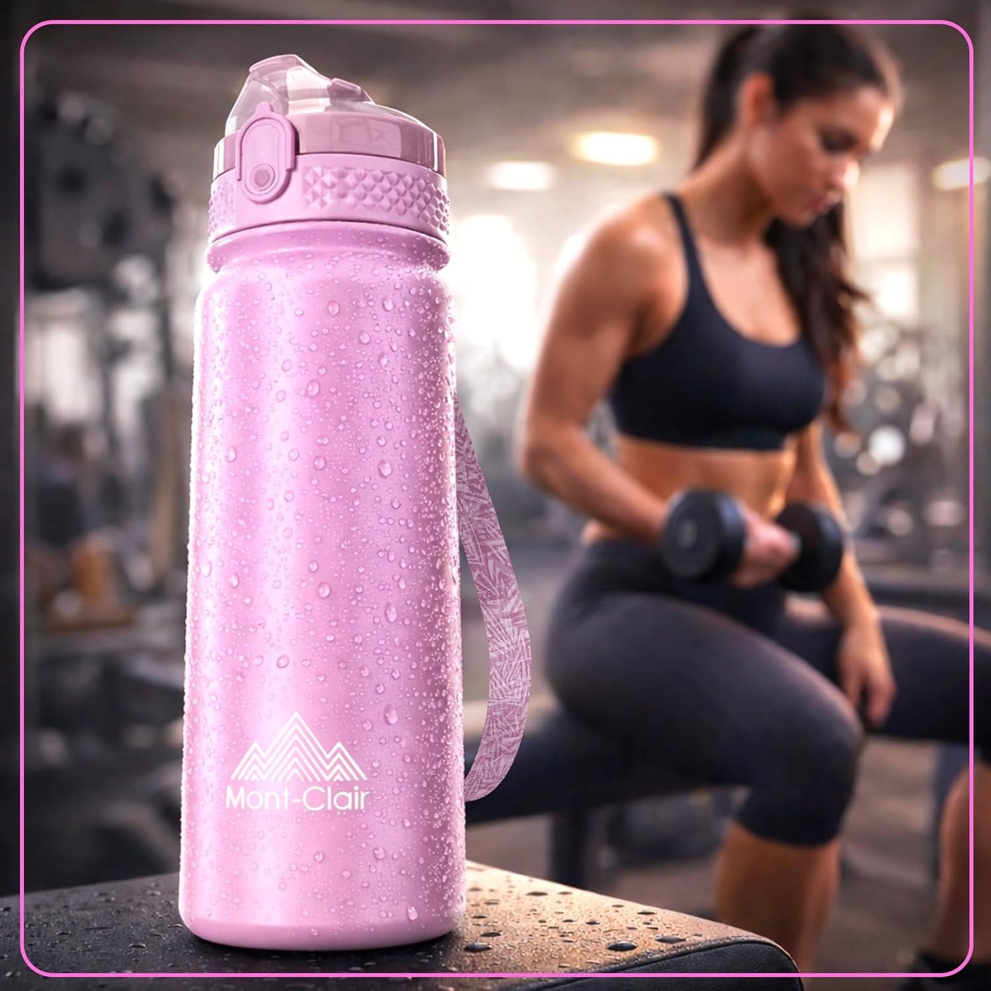 Mont-Clair Sport Water Bottle - 20oz Insulated Water Bottle with Straw - Patented Lid, BPA FREE, For Sports, Gym, Cycling, Bike - Quick Hydration - Black
