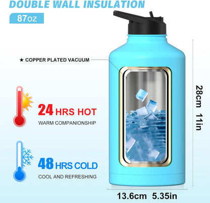 40oz Insulated Water Bottle (Cold for 48 Hrs),BPA Free&Leak Proof,Stainless Steel Water Flask,Water Jug with Straw Spout Lids for Gym,Hiking,Travel,Black Blue