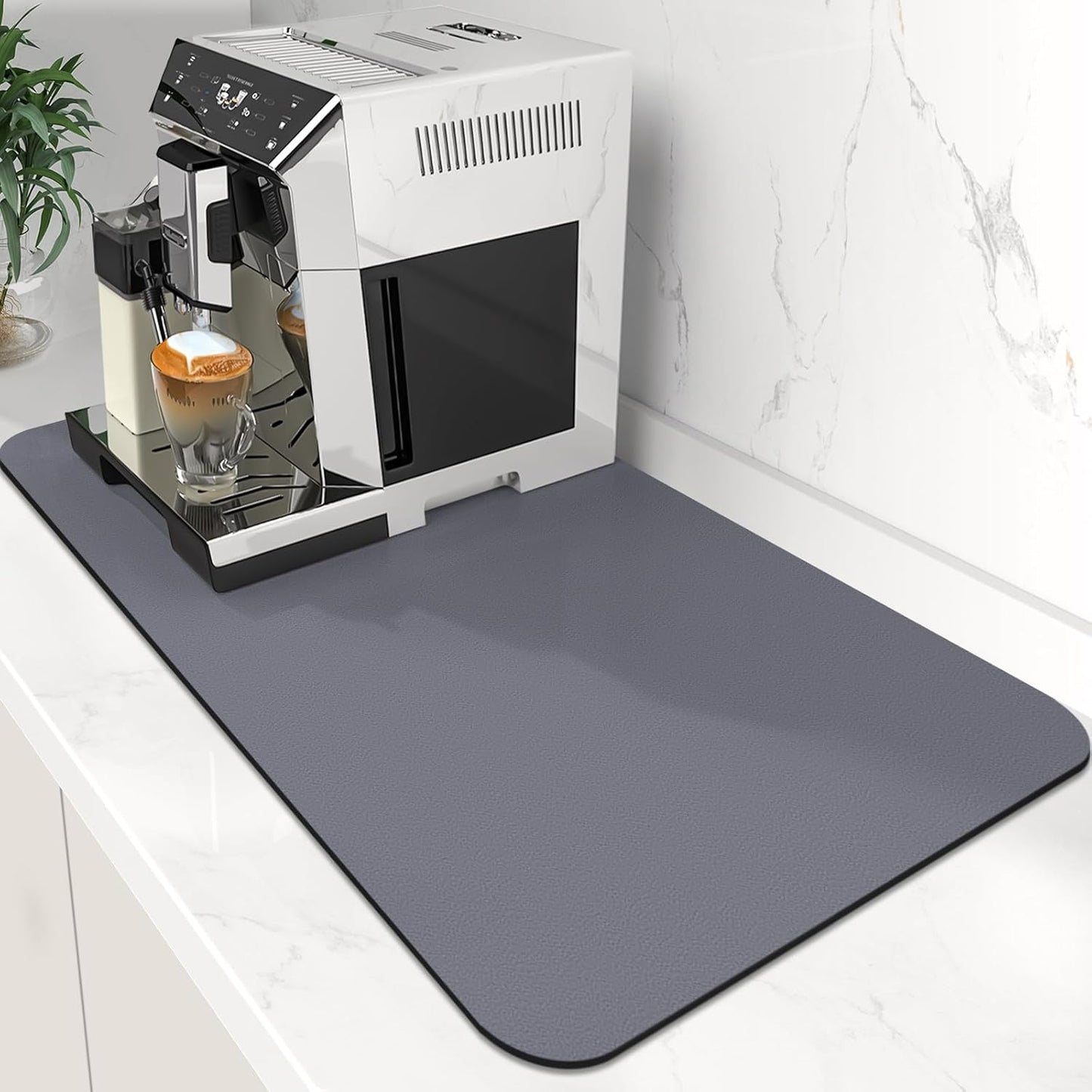 WISELIFE Coffee Mat Super Absorbent Dish Drying Mat Coffee Bar Accessories Match with Machine Large Drying Mats for Kitchen Counter 12" W x 19" L, Black