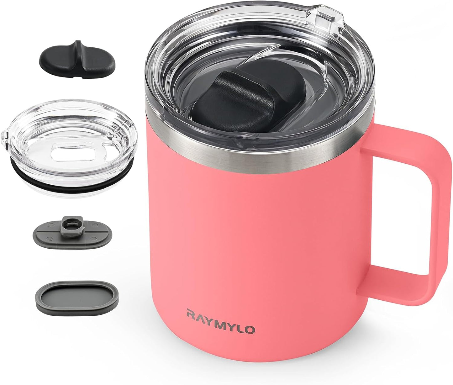 RAYMYLO Insulated Coffee Mug 12 oz, Double Wall Stainless Steel Coffee Mug with Lids, Leak-Proof & Detachable Slider Lid for Thorough Clean, Keeps Coffee Cold for 9 Hrs, Suitable for Camp Home Office