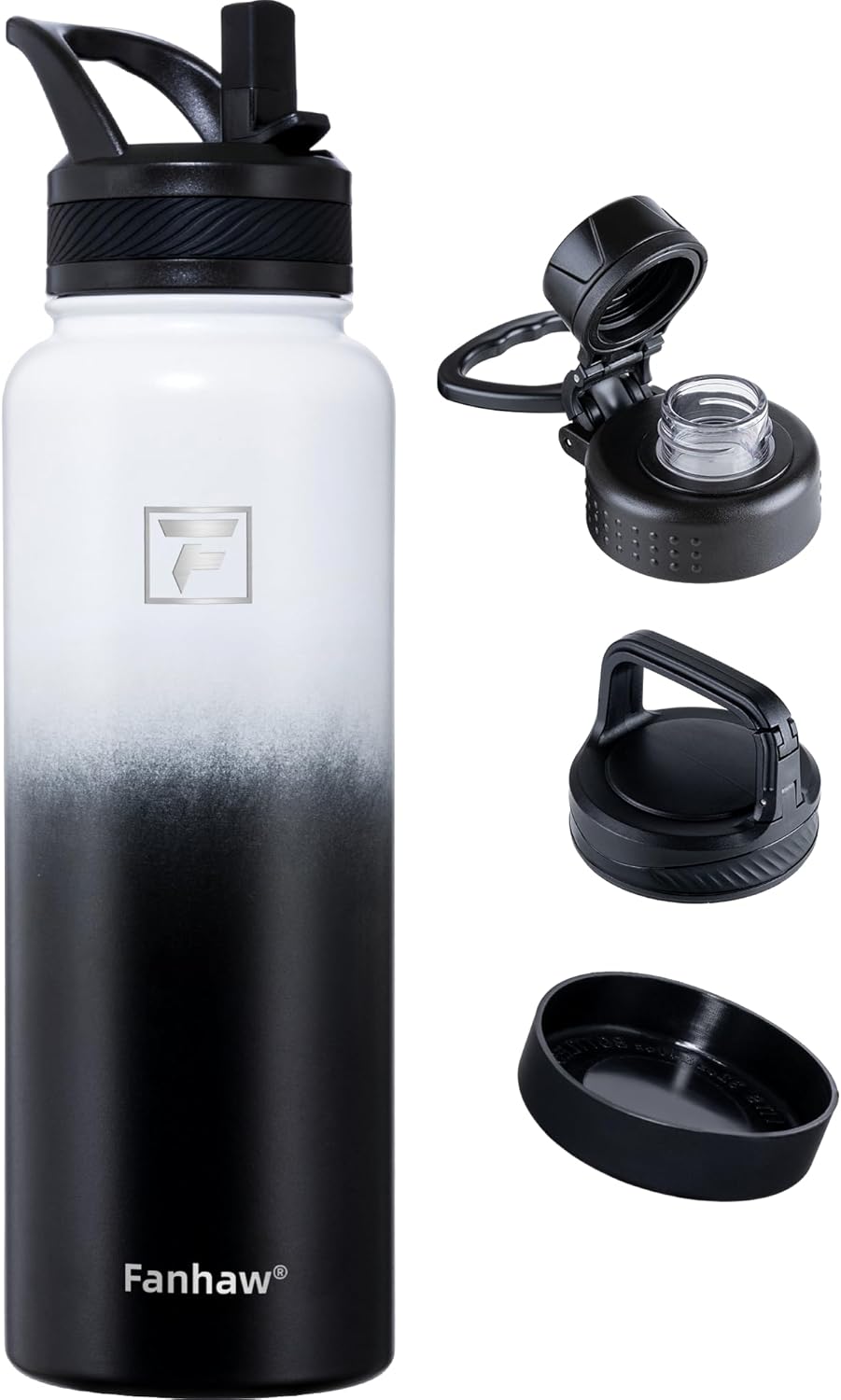 Fanhaw 40 oz Insulated Water Bottle – Stainless Steel Flask with 3 Lids (Straw, Spout, Carabiner) | Durable, Leakproof, for Hiking, Camping, Outdoor Adventures & Travel (Green Blue)