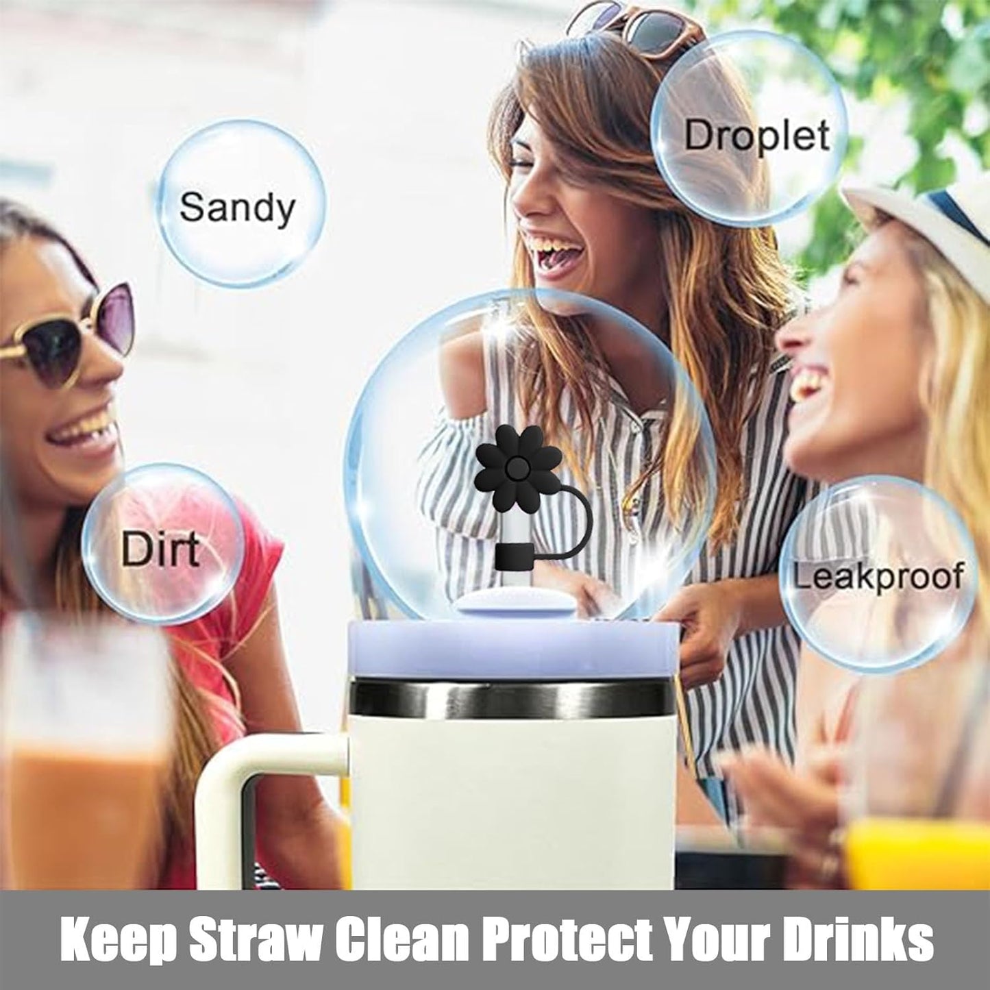 Flower Straw Covers Toppers for Stanley Cups 30&40 Oz Tumbler with Handle Accessories 4PCS Silicone Straw Caps Reusable Straws Tips Protectors for Stanley Cup 10mm 0.4in Straws,Off White
