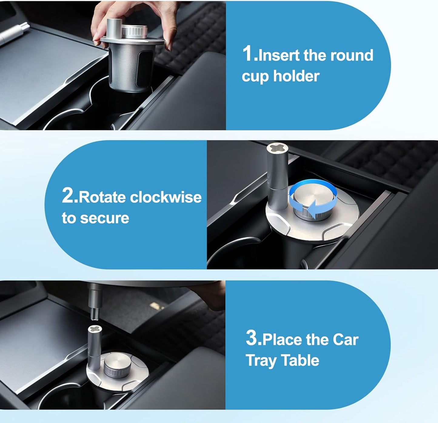 Car Tray Table & Car Desk for Laptop with 2 Risers and Anti-Slip Pad, 360° Rotating Cup Holder for Working and Eating Compatible with Tesla Model 3/Y/S, Ford F150/Explorer/Maverick & Most Vehicles/EV