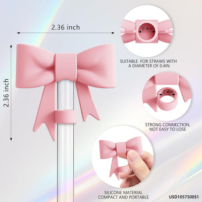 Compatible with Stanley Cup Accessories - 3Pcs 10mm Bow Straw Topper Compatible with Stanley Cup Straw Cover Cap, 2pcs Pink Bow Charms for Stanley 30&40 Oz Tumbler with Handle