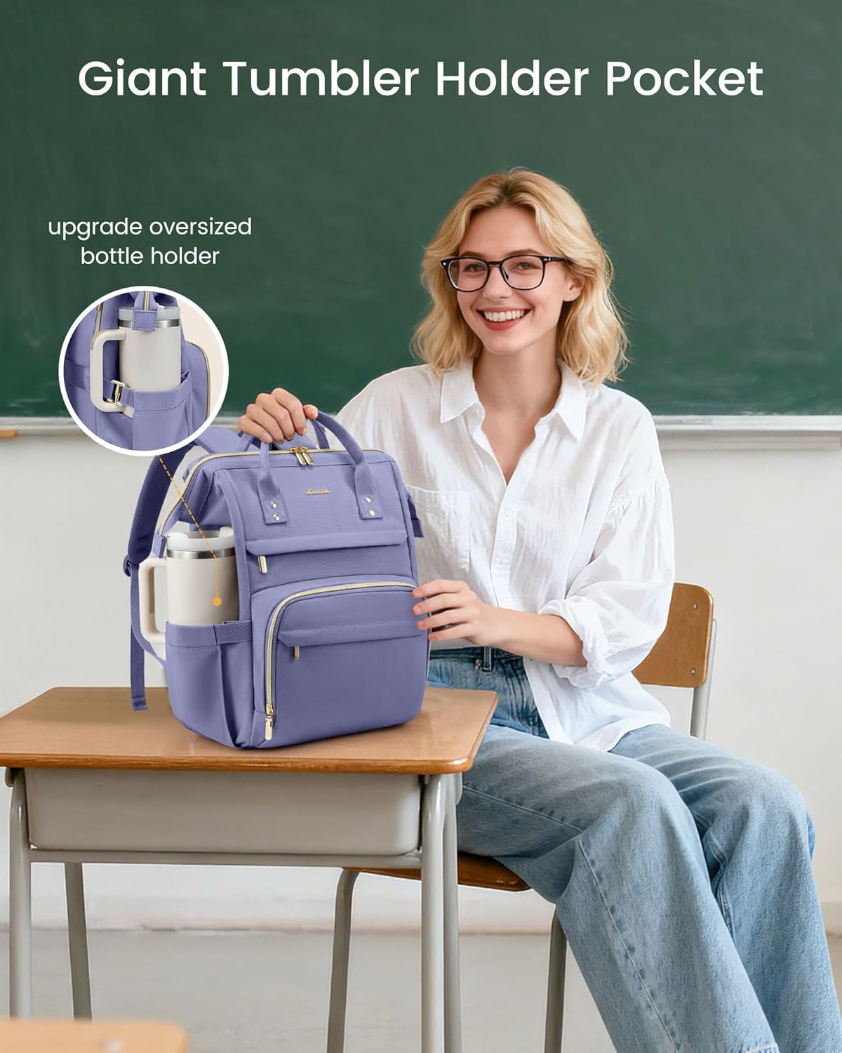 LOVEVOOK Laptop Backpack for Women with Giant Tumbler Holder Pocket,15.6 inch Waterproof Travel Backpack Purse Computer Laptop Bag,Professional Work College Nurse Teacher Backpack Casual Daypack,Black