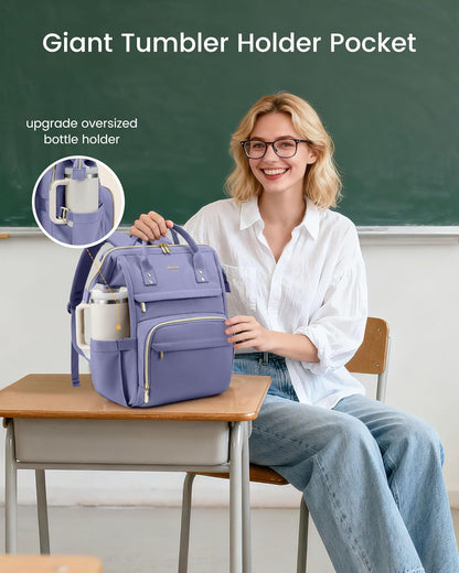 LOVEVOOK Laptop Backpack for Women with Giant Tumbler Holder Pocket,15.6 inch Waterproof Travel Backpack Purse Computer Laptop Bag,Professional Work College Nurse Teacher Backpack Casual Daypack,Black